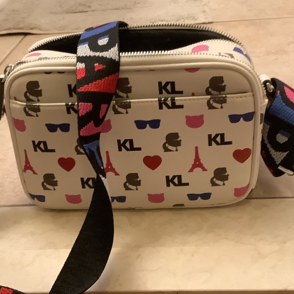Karl Lagerfeld leather Camera/ Crossbody Bag with Colorful Strap